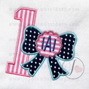Bow Scallop Monogram Number 1 Applique Design - Joy Of Embroidery