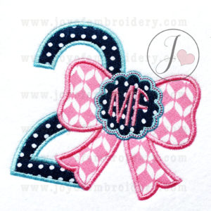 Bow Scallop Monogram Number 2 Applique Design - Joy Of Embroidery