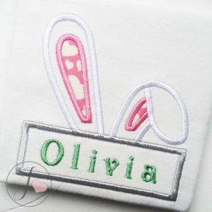 Bunny Ears Name Tag Applique Design - Joy Of Embroidery