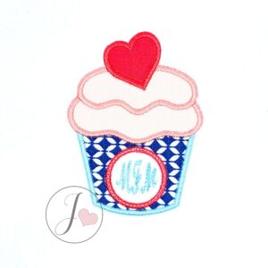 Cupcake Heart on Top Monogram Applique Design - Joy Of Embroidery