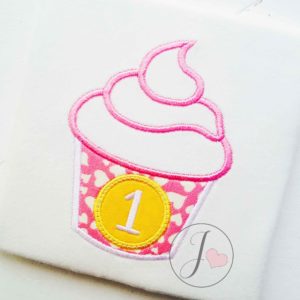 Cupcake Monogram Birthday Applique Design - Joy Of Embroidery