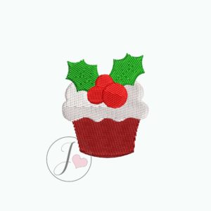 Christmas Holly Cupcake Embroidery Design - Joy Of Embroidery