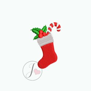 Christmas Stocking with Holly and Candy Cane Embroidery Design - Joy Of Embroidery