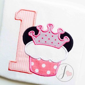 Mouse Ears Number One Crown Cupcake Applique Design - Joy Of Embroidery