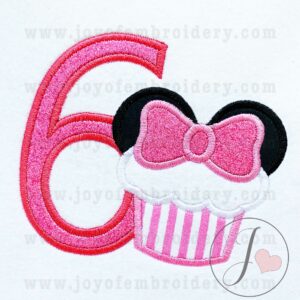 Mouse Ears Cupcake Girls Number 6 Applique Design - Joy Of Embroidery
