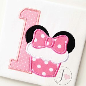 Mouse Ears Cupcake Girls Number 1 Applique Design - Joy Of Embroidery