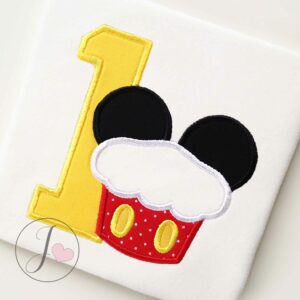 Mouse Ears Cupcake Boys Number 1 Applique Design - Joy Of Embroidery